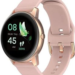 Smart Watch for Women, Android Smartwatch Waterproof with Blood Pressure and Heart Rate Monitor, Notifications, Round, 2021, Rose Gold