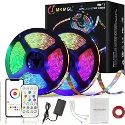 JMKMGL WiFi Smart Led Strip Lights,80ft APP Control Light Strips Work with Alexa and Google Assistant,5050 RGB Music Sync Color Changing Led Lights for Bedroom Home TV Parties with ETL FCC