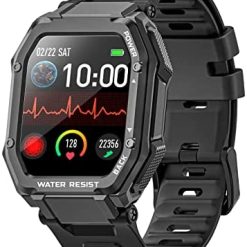 Military Smart Watch, 2022 1.69'' Triple-Resistant Smart Watch for Android Phones and iPhone Compatible, 3ATM Fitness Tracker with Blood Pressure, Heart Rate, Blood Oxygen Monitor, Watch for Men Black