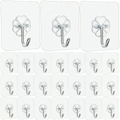 Self Adhesive Wall Hooks for Hanging 33lb (Max) Heavy Duty Transparent Seamless Command Hooks Keys Bathroom Shower Outdoor Kitchen Door Home Improvement Sticky Hook (36PCS)