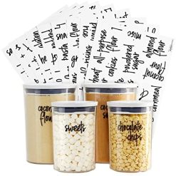 Talented Kitchen 157 Kitchen Pantry Labels for Containers, Preprinted Black Script Food Label Stickers + Numbers for Jar Organization and Storage (Water Resistant)