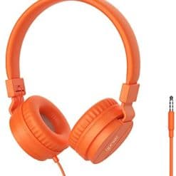 Yesmini Kids Headphones, Foldable, Adjustable Headband with 3.5mm Jack, Volume Limited Safe, Lightweight On-Ear Earphones for Children Boys Girls’ Cellphones Laptop Computer Mp3/4 (Orange)