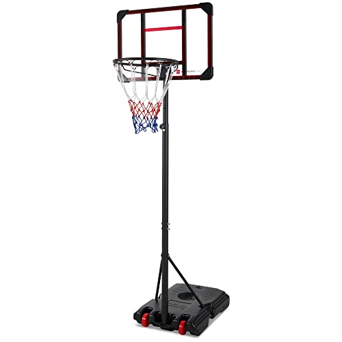 Best Choice Products Kids Height-Adjustable Basketball Hoop, Portable Backboard System w/ 2 Wheels, Fillable Base, Weather-Resistant, Nylon Net - Clear