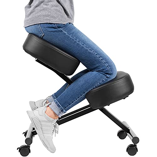 DRAGONN by VIVO Ergonomic Kneeling Chair, Adjustable Stool for Home and Office - Improve Your Posture with an Angled Seat - Thick Comfortable Cushions, Black, DN-CH-K01B