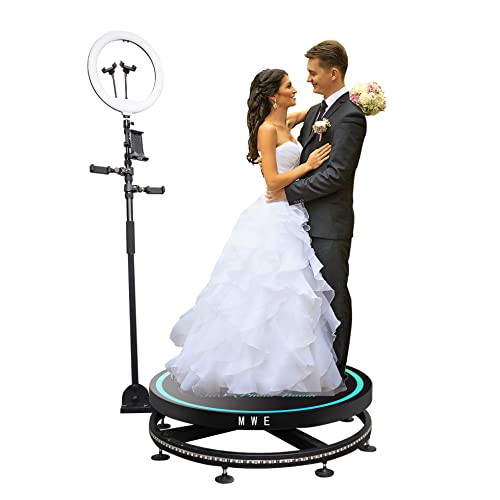 MWE 360 Photo Booth Machine for Parties People to Stand on with Ring Light and Selfie Holders,Remote Control Automatic 360 Spin Camera Booth with Extendable Stand （39.4"）