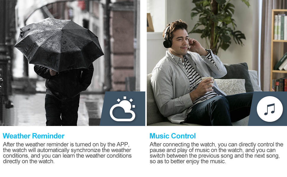 smartwatch's weather reminder and music control