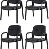 CLATINA Waiting Room Guest Chair with Bonded Leather Padded Arm Rest for Office Reception and Conference Desk Black 4 Pack