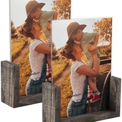 5x7 Picture Frame Set of 2, Double Sided Glass Photo Frames 5 by 7, Rustic Wooden Frame for Desk Tabletop Display, Dark Gray