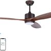 Ovlaim 60 Inch Smart Wifi Ceiling Fan Compatible with Alexa & Google Home App Control, Quiet DC Motor Large Ceiling Fan Brown, Dimmable Led Lights and Remote, 3 Wood Blades Indoor