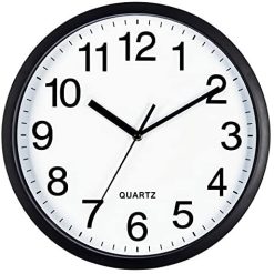 Bernhard Products Black Wall Clock Silent Non Ticking 10 Inch Quality Quartz Battery Operated Round Easy to Read Home/Kitchen/Office/Classroom/School Clocks, Sweep Movement