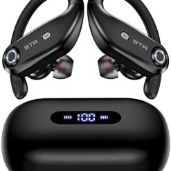 Bluetooth Headphones 4-Mics Clear Call 100Hrs with 2200mAh Wireless Charging Case Stador Wireless Earbuds Sweatproof Waterproof Over Ear Earphones for Sports Running Workout Gaming Black