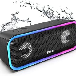 Bluetooth Speaker, DOSS SoundBox Pro+ Wireless Bluetooth Speaker with 24W Impressive Sound, Booming Bass, IPX5 Waterproof, 15Hrs Playtime, Wireless Stereo Pairing, Mixed Colors Lights, 66 FT - Black