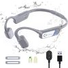 Bone Conduction Headphones - Mojawa Wireless Bluetooth Open-Ear Headphones w/Mic, Echo Noise Cancellation Headset IP67 Light Waterproof Earphones for Running Workouts Sports Work Home/Office (Grey)