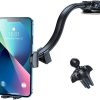 Car Phone Holder Mount, 3-in-1 Long Arm Universal Phone Mount for Car Dashboard Windshield Vent, Strong Suction Cup Cell Phone Holder Car Truck, Anti-Shake Stabilizer, Compatible with iPhone Cellphone