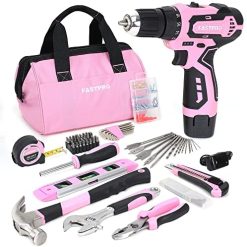FASTPRO 175-Piece 12V Pink Drill Set, Cordless Lithium-ion Drill Driver and Home Tool Kit, House Repairing Tool with 12-Inch Storage Tool Bag, For DIY, Home Maintenance.
