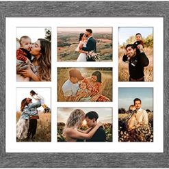 Gaevuian 13.5X15.5 Picture Frames Collage with 7 Openings 4X6 Pictures, Multi Photo Frame with Mat for Wall Hanging Decor, Grey Wood Grain