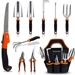 Garden Tool Set,10 PCS Stainless Steel Heavy Duty Gardening Tool Set with Soft Rubberized Non-Slip Ergonomic Handle Storage Tote Bag,Gardening Tool Set Gift for Women and Men