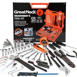 GreatNeck 125 Piece Marine Tool Set, Versatile Boat Tool Kit, Water Resistant Marine Tool Kit Case, Emergency Marine Tool Kit For Boats, Chrome Plated