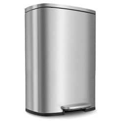 HEMBOR 13.2 Gallon(50L) Trash Can, Stainless Steel Rectangular Garbage Bin with Lid and Inner Bucket, Silent Gentle Open and Close Dustbin with Durable Pedal, Suit for Home Office Indoor Outdoor