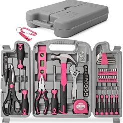 Hi-Spec 56 Piece Pink Home & Garage DIY Tool Kit Set. Easy Repairs with General Household Hand Tools. Complete in a Tool Box Carry Case