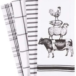 KAF Home Pantry Stacked Farm Animals Kitchen Dish Towel 18 x 28-inch Set of 4