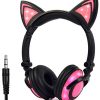 Kids Headphones with Cat Ears,LED Light Chargeable Earphones for Kids Teens Adults, Compatible for iPad,Tablet,Computer,Mobile Phone LX-R107 (Black&Pink)
