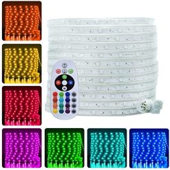 LED Rope Lights Outdoor Waterproof, 120ft RGB Waterproof Outdoor LED Strip Light Dimmable Color Changing Remote Controller Camper Lights,Connectable Decorative Outdoor Rope Lights Garden Pool Party