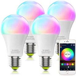 MagicLight Smart Light Bulbs, WiFi & Bluetooth 5.0, A19 60W Equivalent Dimmable Full Color Changing Light Bulbs, Music Sync, App Control, Smart Home Lighting Work with Alexa Google Assistant, 4Pack