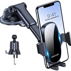 Miracase 4-in-1 Cell Phone Holder for Car, Universal Car Phone Holder Mount for Dashboard Air Vent Windshield Compatible with iPhone 13 Series/iPhone 12 Series/11/XR/Samsung and All Phones