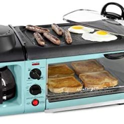 Nostalgia Retro 3-in-1 Family Size Electric Breakfast Station, Coffeemaker, Griddle, Toaster Oven, Aqua