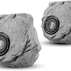 Outdoor Rock Speaker Solar-Powered Wireless Bluetooth Waterproof Design Wireless Music Streaming Set of 2, Gray