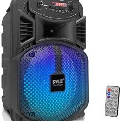 Portable Bluetooth PA Speaker System - 300W Rechargeable Outdoor Bluetooth Speaker Portable PA System w/ 8” Subwoofer 1” Tweeter, Microphone in, Party Lights, MP3/USB, Radio, Remote - Pyle PPHP834B