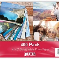 Premium Glossy Photo Paper, 4 x 6 inch, 400 Sheets, 200 gsm, Better Office Products, 4 x 6, 400-Count Pack
