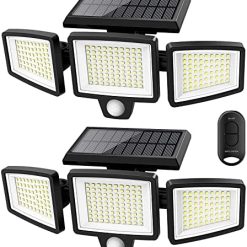 Solar Outdoor Lights ,Tuffenough 2500LM 210 LED Security Lights with Remote Control,3 Heads Motion Sensor Lights, IP65 Waterproof,270° Wide Angle Flood Wall Lights with 3 Modes(2 Packs)