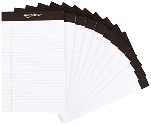Amazon Basics Narrow Ruled 5 x 8-Inch Lined Writing Note Pads - 12-Pack (50-sheet Pads), White
