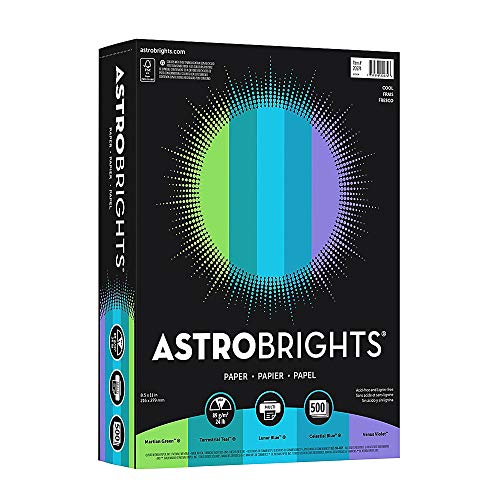 Astrobrights Color Paper, 8.5" x 11", 24 lb/ 89 gsm,"Cool" 5-Color Assortment, 500 Sheets(20274)