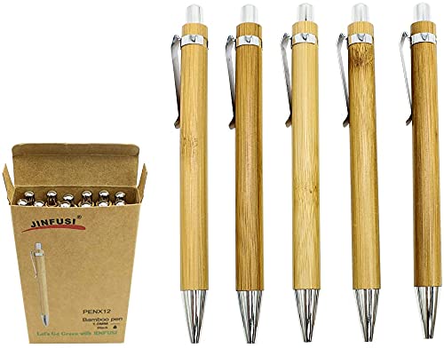 Bamboo Retractable Ballpoint Pen(12 pack),Black ink 1mm Sustainable Pens for Journaling Writing Office Supplies Eco Friendly Products Set Pens