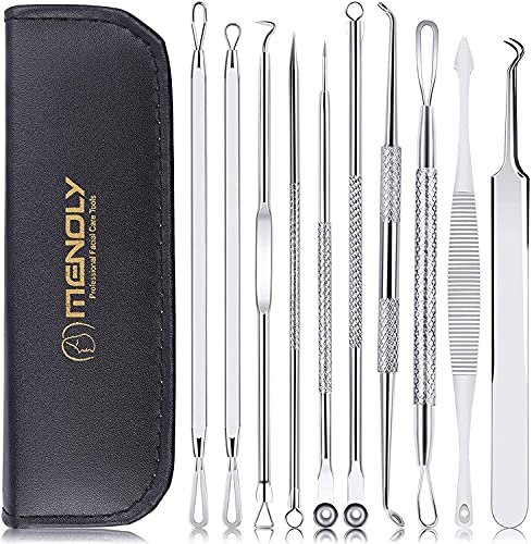 Blackhead Remover Pimple Popper Tool Kit 10 Pcs, Comedone Pimple Extractor Tool, Acne Kit for Blackhead, Whitehead Popping, Zit Removing(Silver)