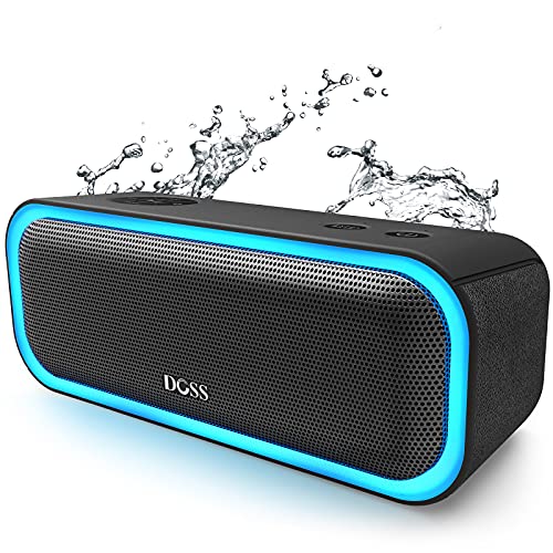 Bluetooth Speaker, DOSS SoundBox Pro Portable Wireless Speaker with 20W Stereo Sound, Active Extra Bass, IPX5 Waterproof, Wireless Stereo Pairing, Multi-Colors Lights, 20 Hrs Playtime -Black