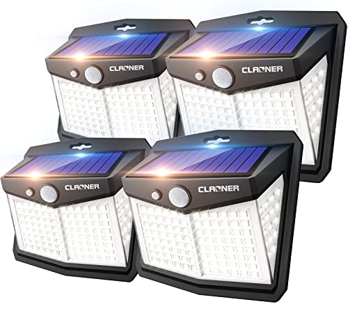 CLAONER Solar Lights Outdoor, [128 LED/4 Packs] Solar Motion Sensor Lights 3 Working Modes Outdoor Lights with 270 Degree Wide Angle Wireless IP65 Waterproof Solar Security Lights for Yard Garage Deck