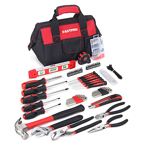 FASTPRO 215-Piece Home Repairing Tool Set with 12-Inch Wide Mouth Open Storage Bag,Household Hand Tool Kit