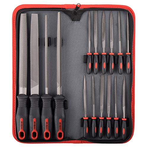 Hi-Spec 16 Piece Metal Hand & Needle Files Tool Set Kit. Large & Small Mini T12 Carbon Steel Flat, Half, Round, Triangle Files. Complete in a Zipper Carry Case