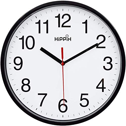Hippih Clock Black Wall Clock Silent Non Ticking Quality Quartz - 10 Inch Round Easy to Read for Home Office & School Decor Clock