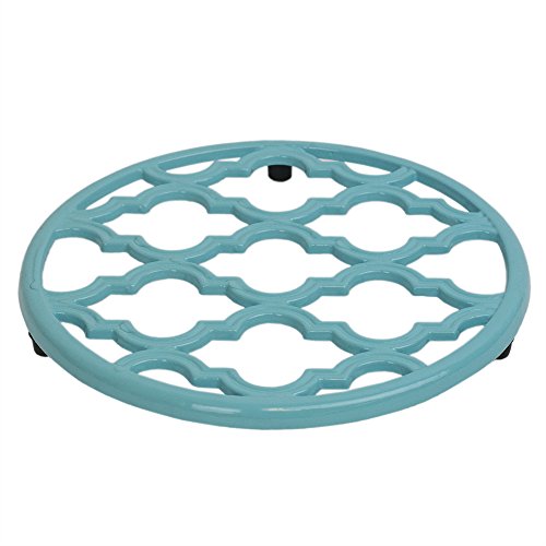 Home Basics Lattice Collection Cast Iron Trivet for Serving Hot Dish, Pot, Pans & Teapot on Kitchen Countertop or Dinning, Table-Heat Resistant (1, Turquoise)