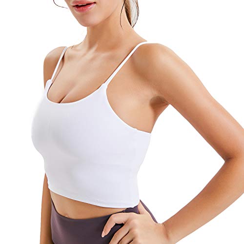 Lemedy Women Padded Sports Bra Fitness Workout Running Shirts Yoga Tank Top (M, White)