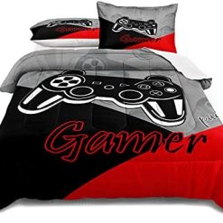 lris Bedding Gaming Bedding Set Full Size Game Comforter Set for Boys Girls Kids Teens Soft Microfiber Colorful Modern Buttons Video Game Bedding Decorative 1 Comforter with 2 Pillow Shams…