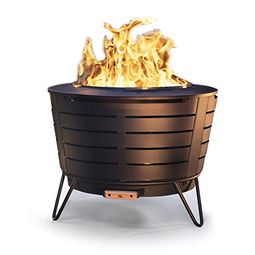 TIKI Brand 25 Inch Stainless Steel Low Smoke Fire Pit - Includes Wood Pack and Cloth Cover