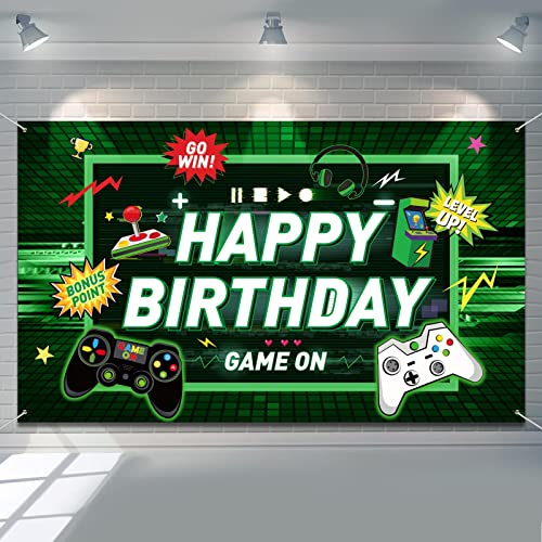 Video Game Happy Birthday Backdrop Gaming Theme Party Photography Background for Kids Boys Birthday Party Decorations