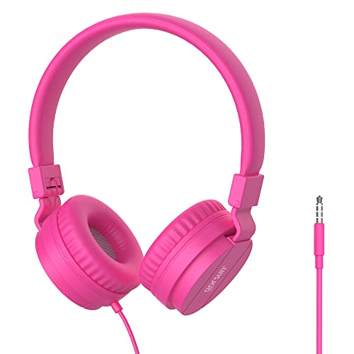 Yesmini Kids Headphones, Foldable, Adjustable Headband with 3.5mm Jack, Volume Limited Safe, Lightweight On-Ear Earphones for Children Boys Girls’ Cellphones Laptop Computer Mp3/4 (Pink)