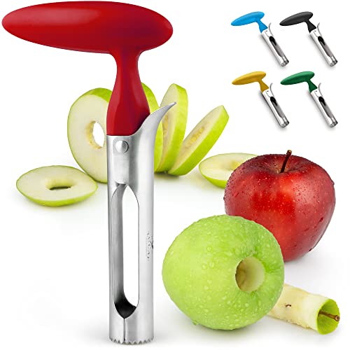 Zulay Premium Apple Corer - Easy to Use Durable Apple Corer Remover for Pears, Bell Peppers, Fuji, Honeycrisp, Gala and Pink Lady Apples - Stainless Steel Best Kitchen Gadgets Cupcake Corer - Red